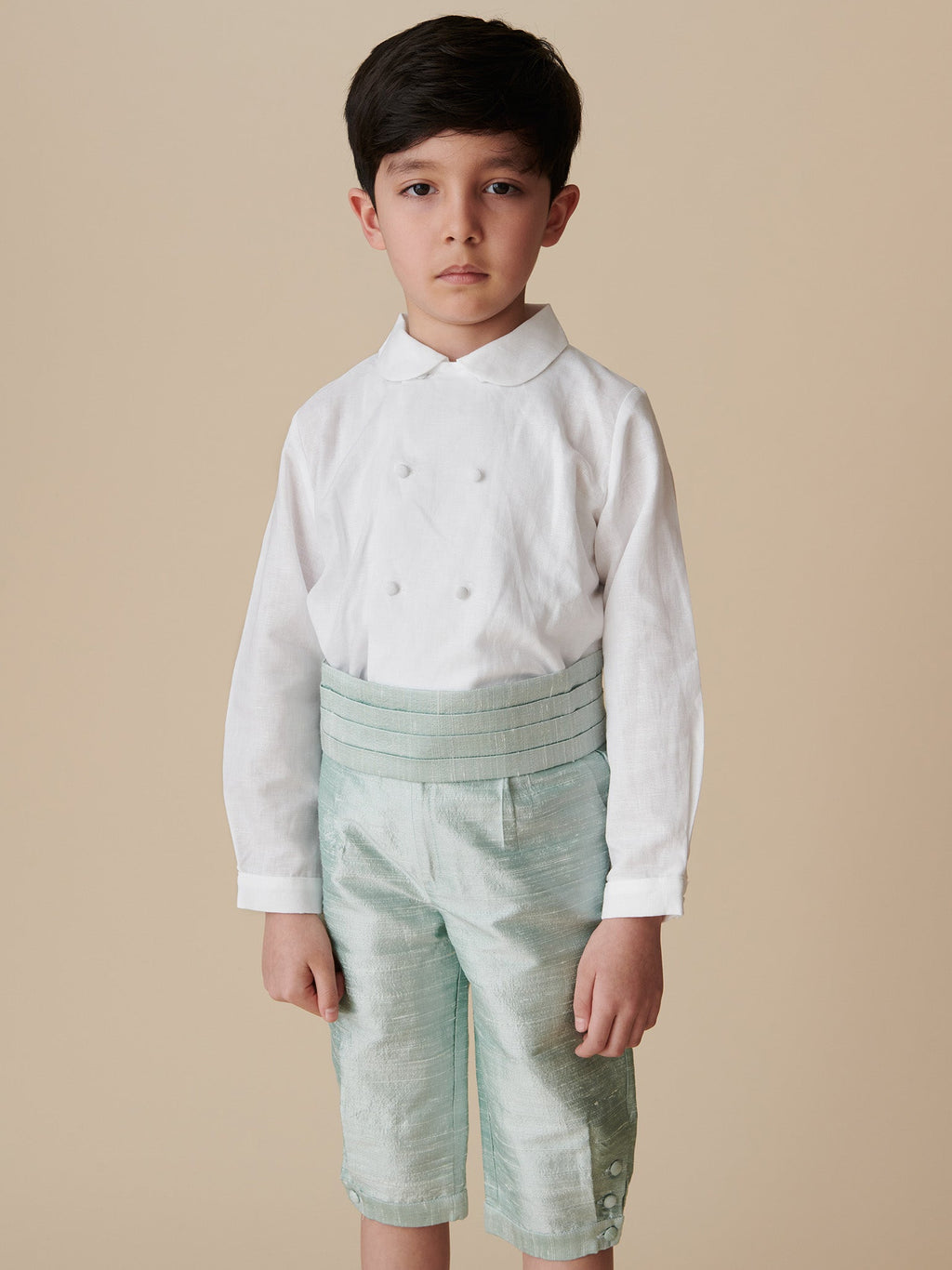 Culotte bouffante en soie vert sauge pour garçon