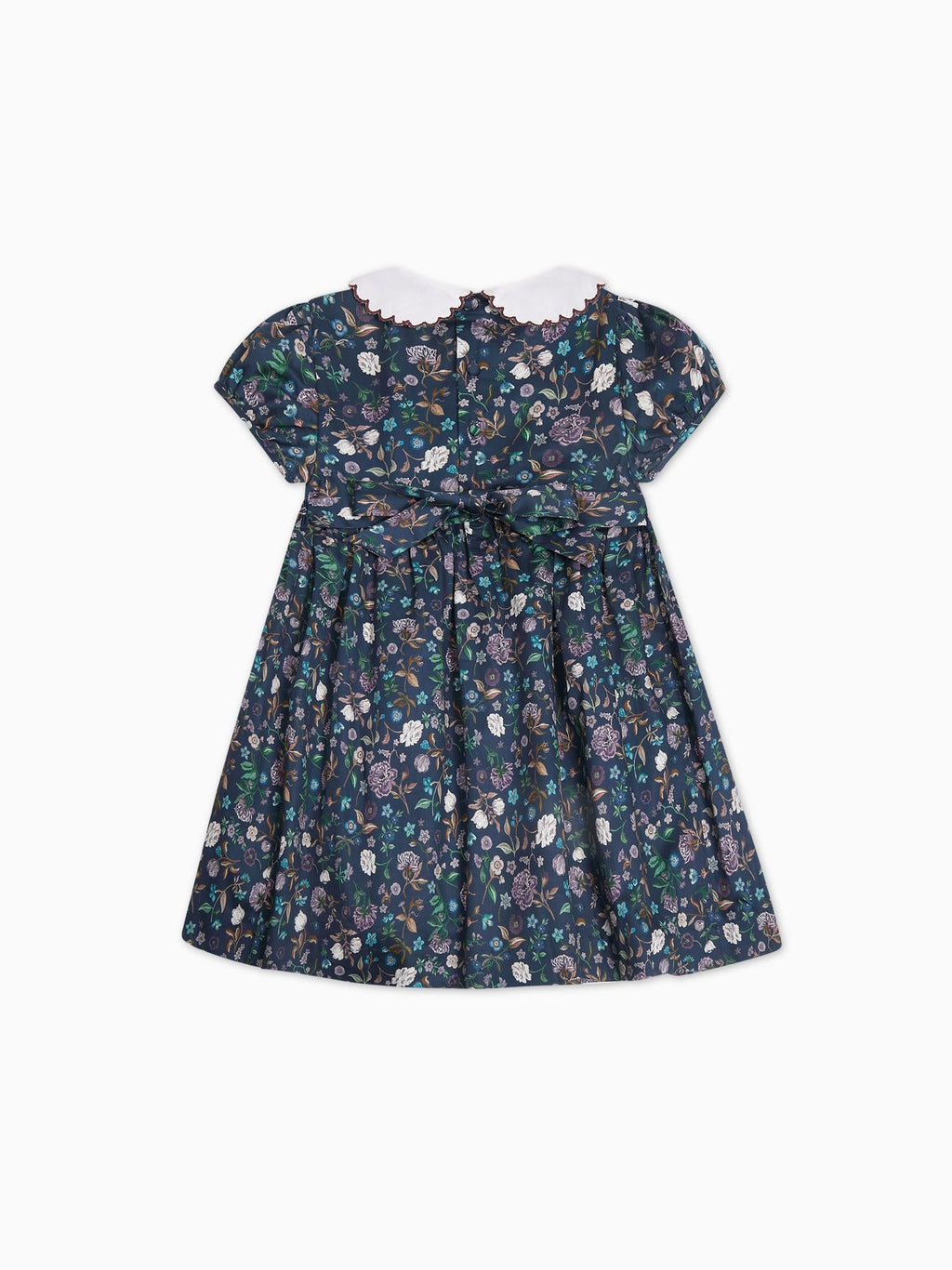Robe à smocks bleu marine à motifs floraux pour fille
