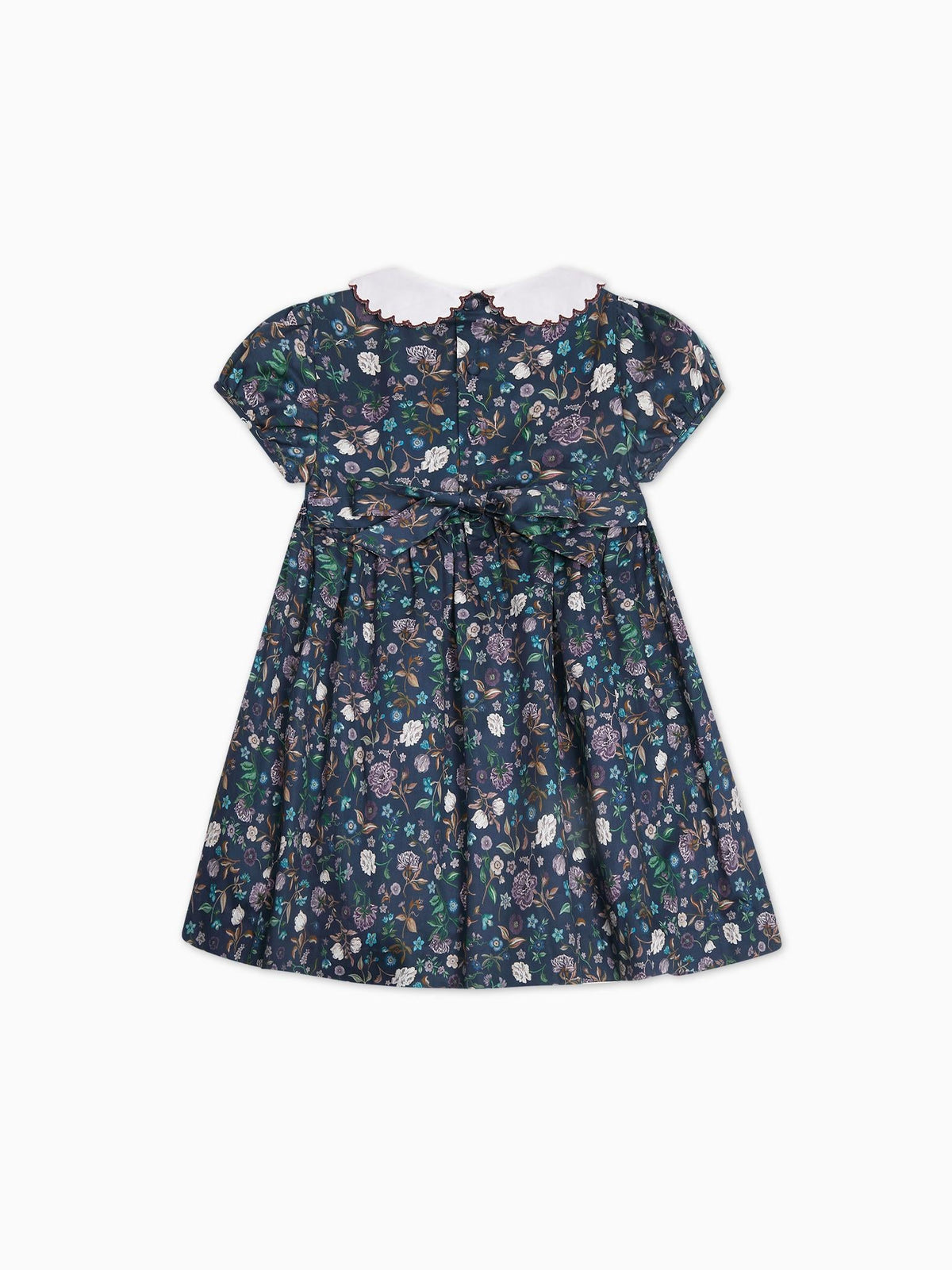 Robe à smocks bleu marine à motifs floraux pour fille