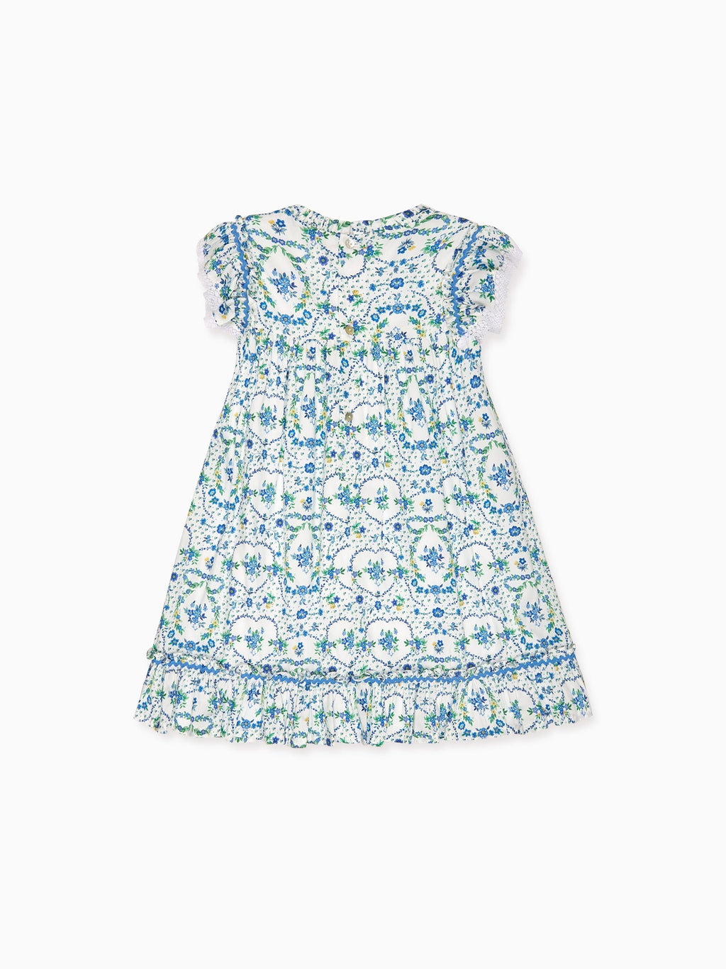 Robe empire fille à fleurs et nœud bleu
