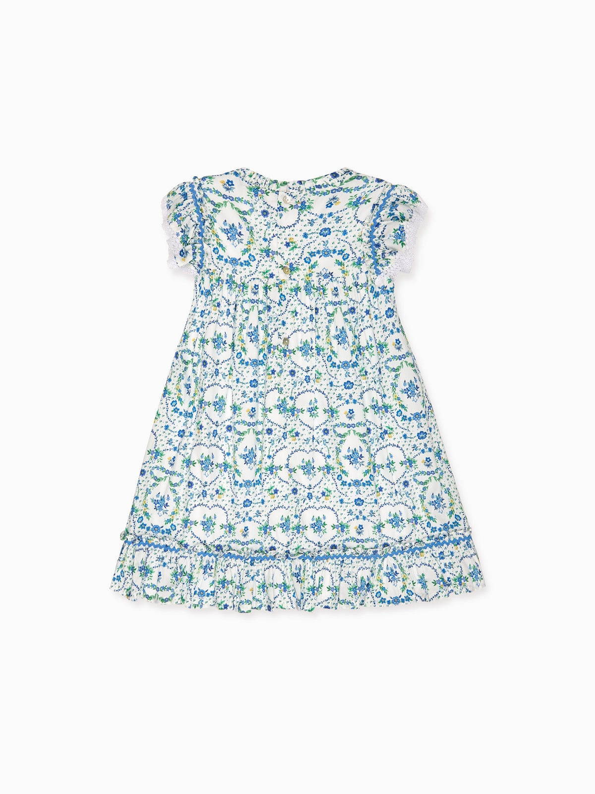 Robe empire fille à fleurs et nœud bleu