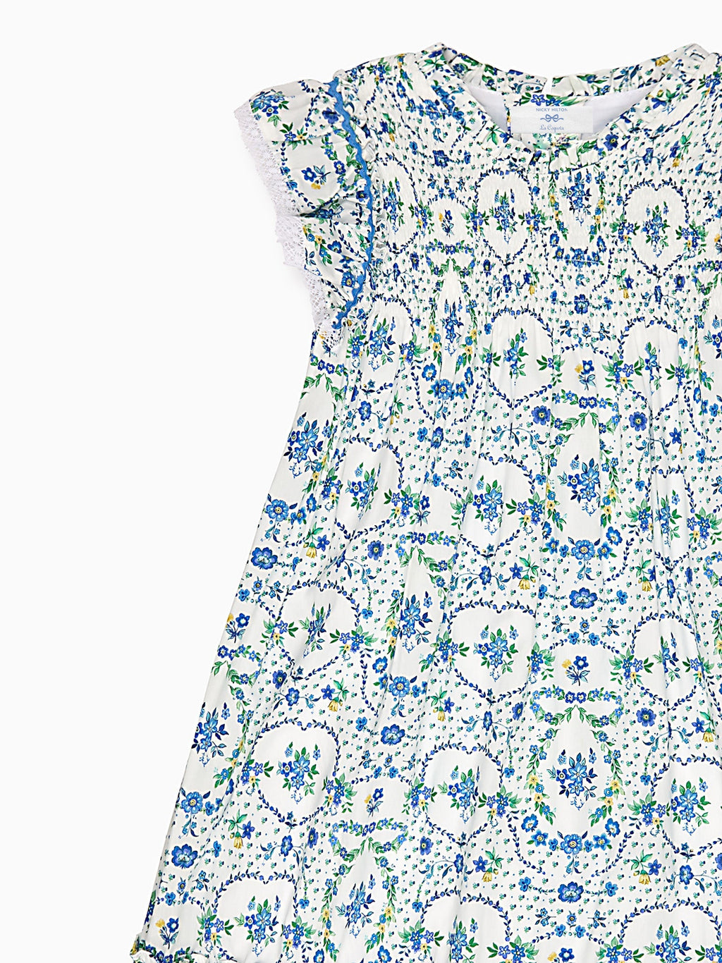 Robe empire fille à fleurs et nœud bleu