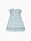 Robe empire fille à fleurs et nœud bleu