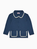 Gilet Mérinos Fille Bleu Pétrole