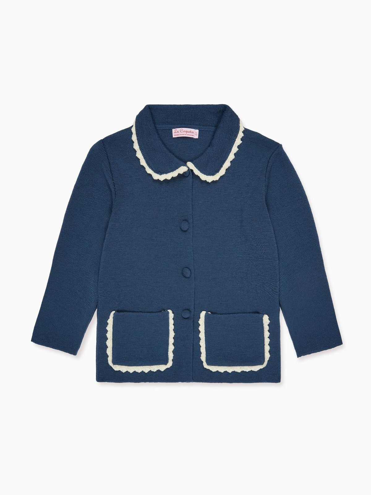 Gilet Mérinos Fille Bleu Pétrole