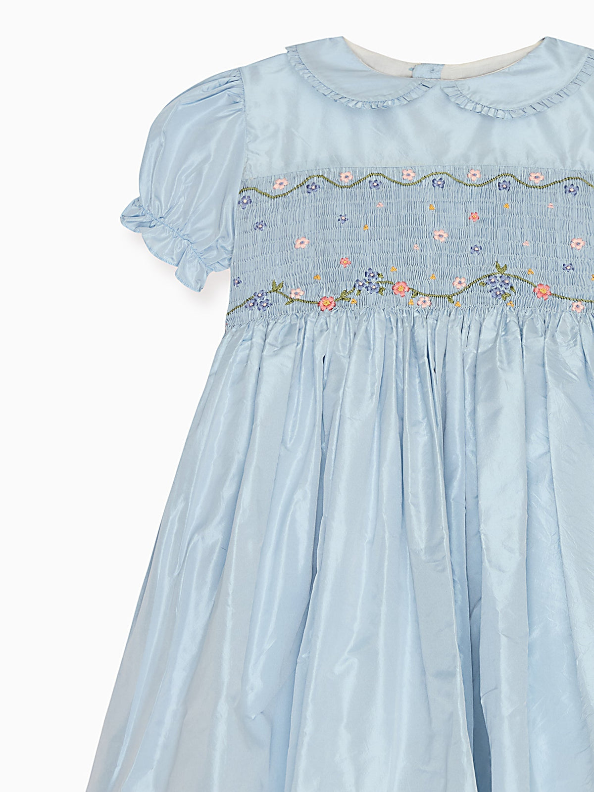 Robe smockée de cérémonie en soie bleu clair pour fille