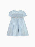 Robe smockée de cérémonie en soie bleu clair pour fille