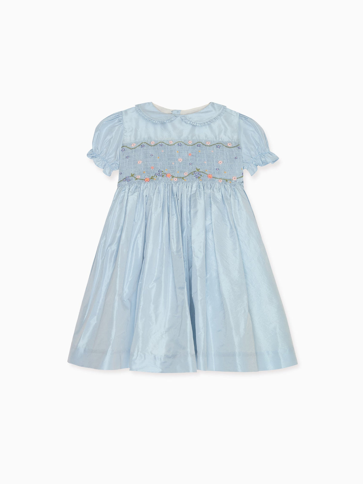 Robe smockée de cérémonie en soie bleu clair pour fille