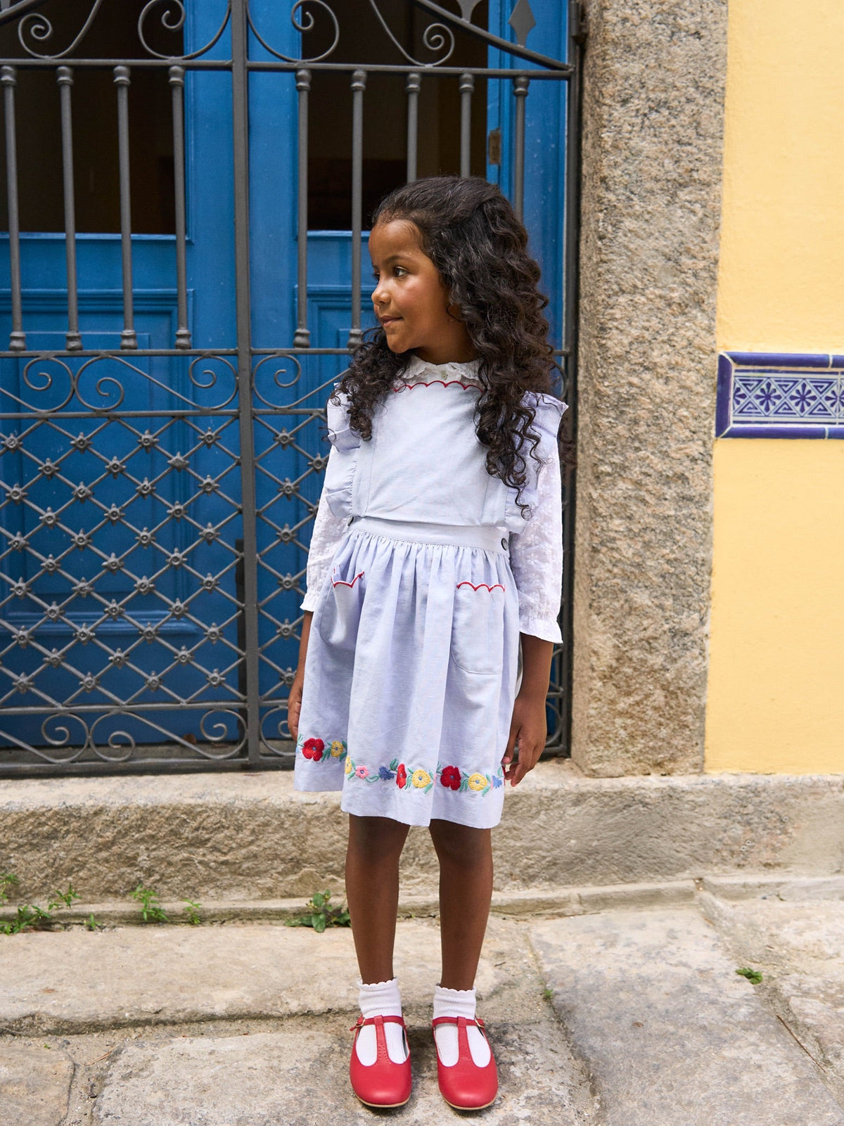 Jupe chasuble bleu clair pour fille