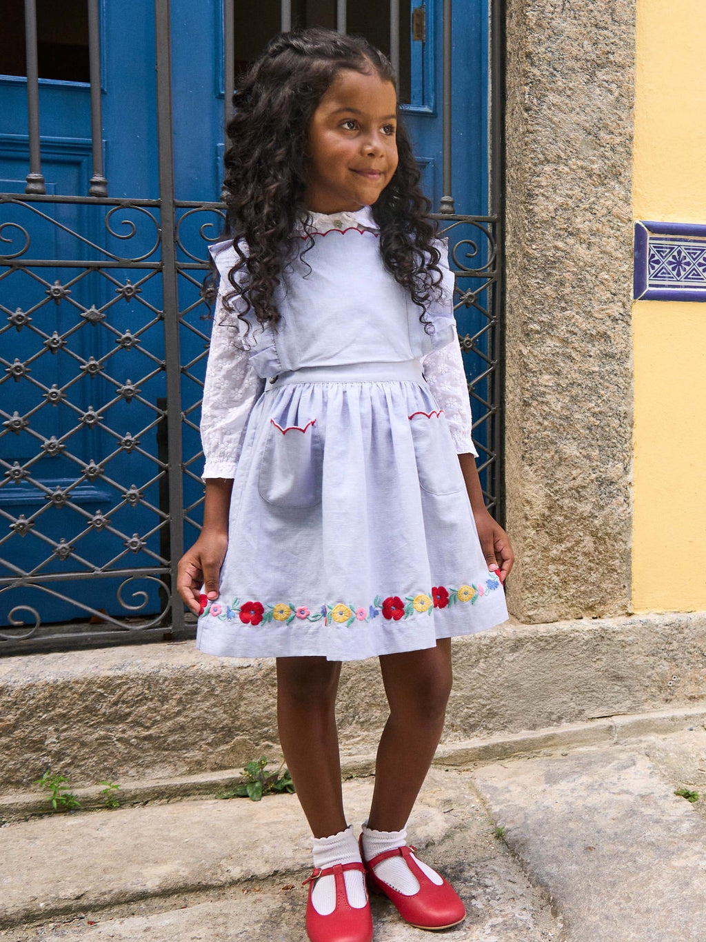 Jupe chasuble bleu clair pour fille