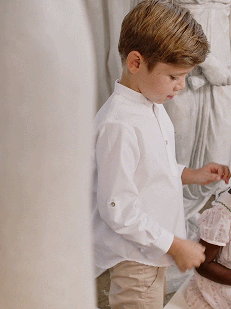 Chemise en lin mélangé blanche pour garçon