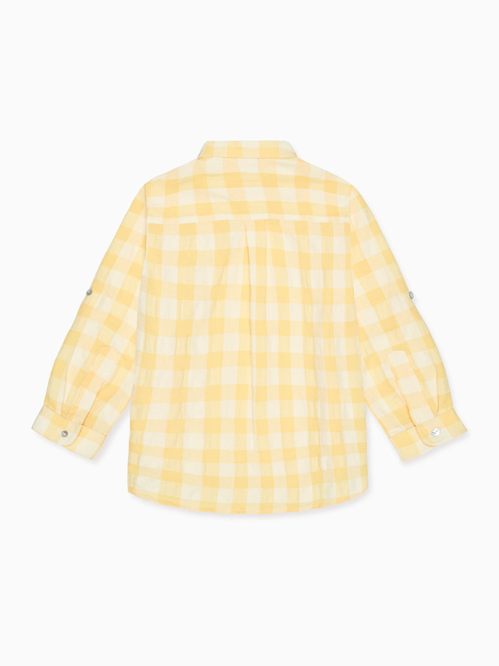 Chemise garçon à manches longues en mélange de lin vichy jaune