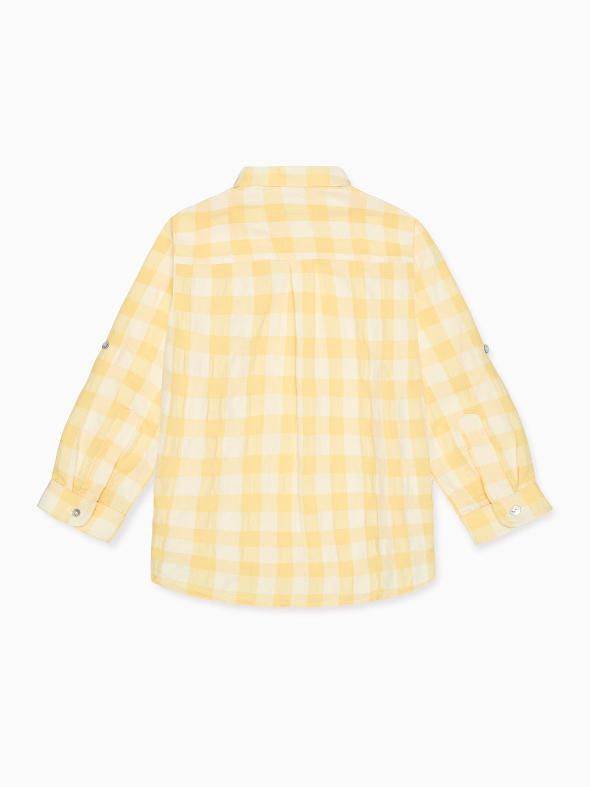 Chemise garçon à manches longues en mélange de lin vichy jaune