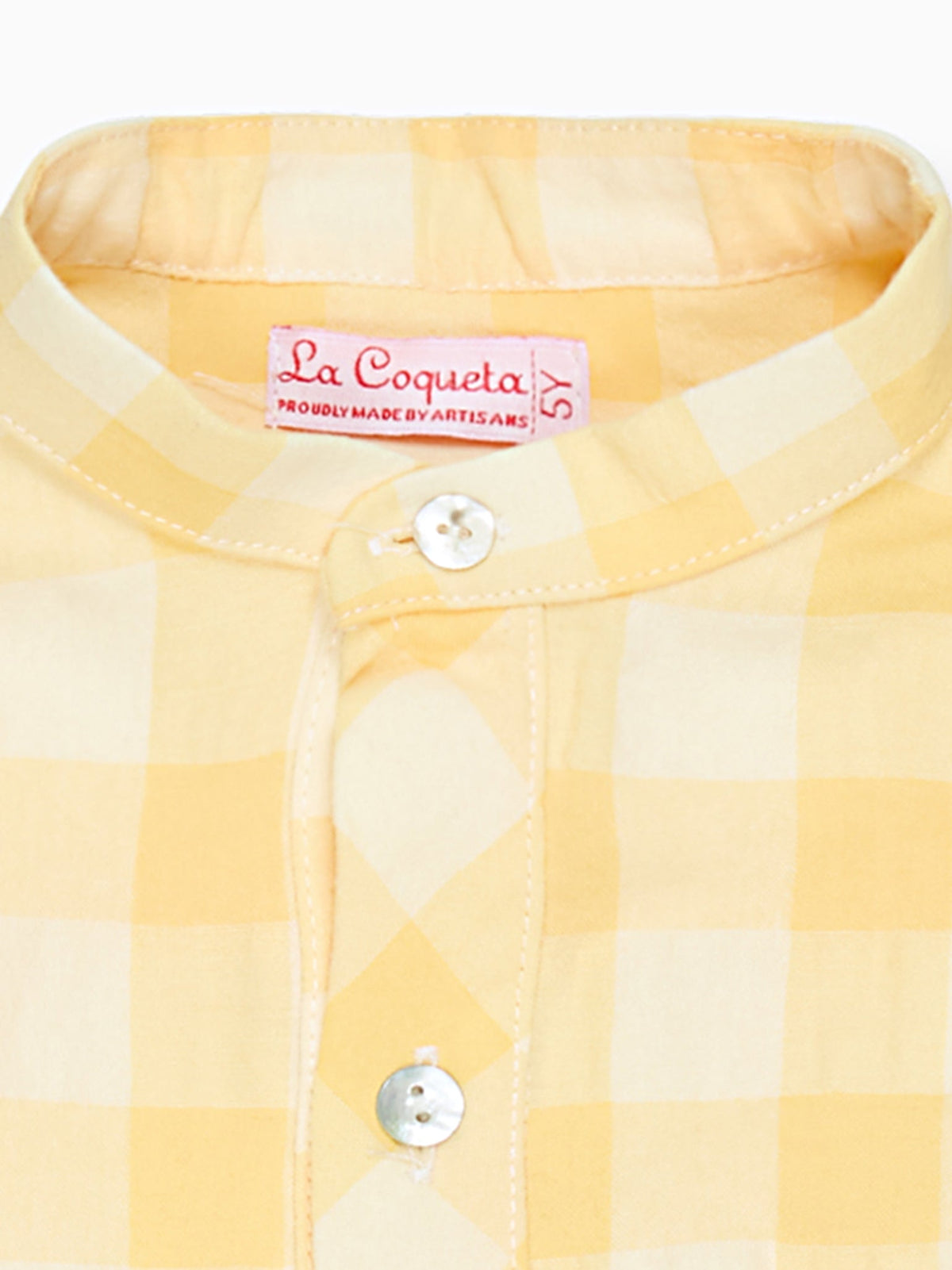Chemise garçon à manches longues en mélange de lin vichy jaune