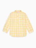 Chemise garçon à manches longues en mélange de lin vichy jaune