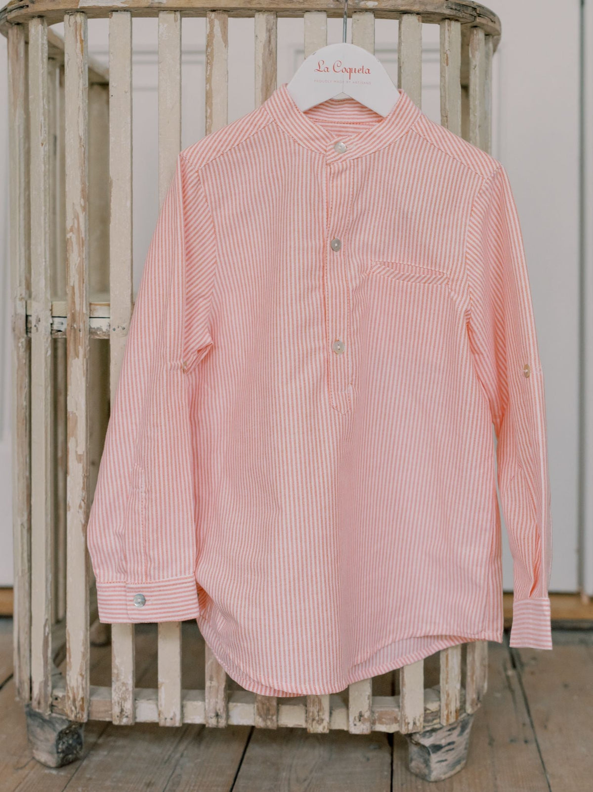 Chemise à manches longues orange rayée pour garçon