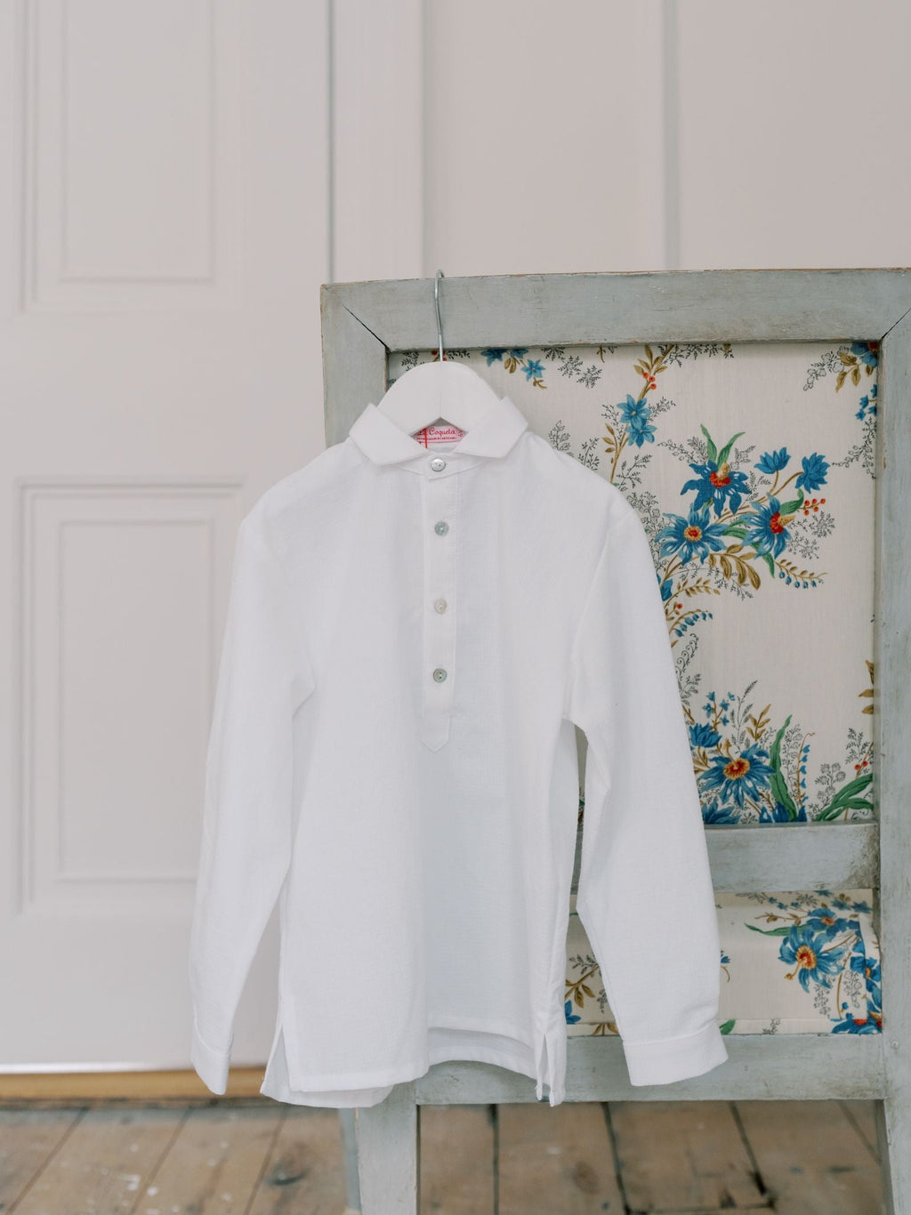 Chemise à manches longues à carreaux vichy blancs pour garçon