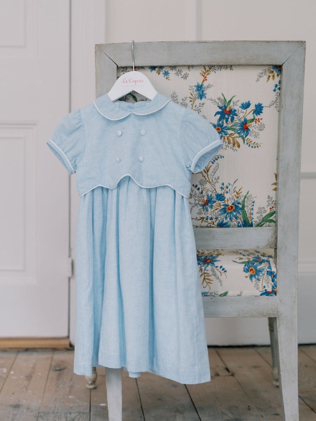 Robe fillette bleu poussière