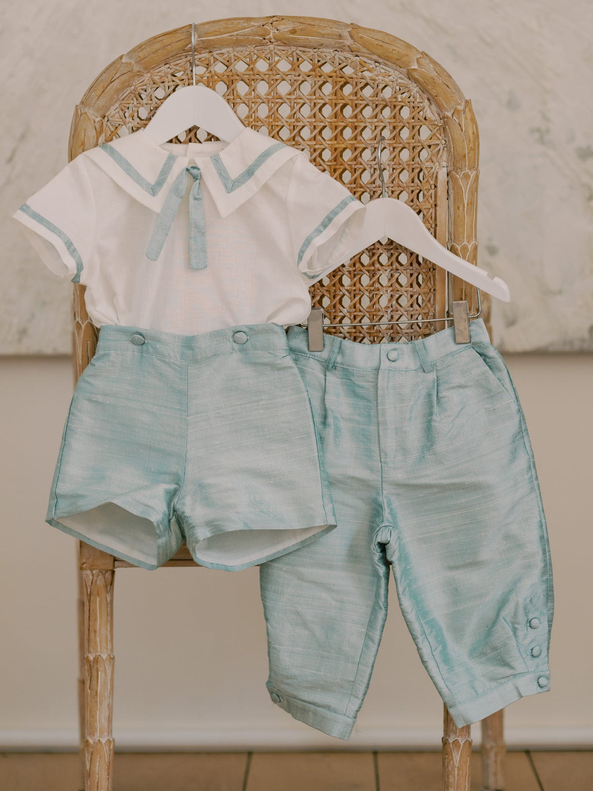 Culotte bouffante en soie vert sauge pour garçon